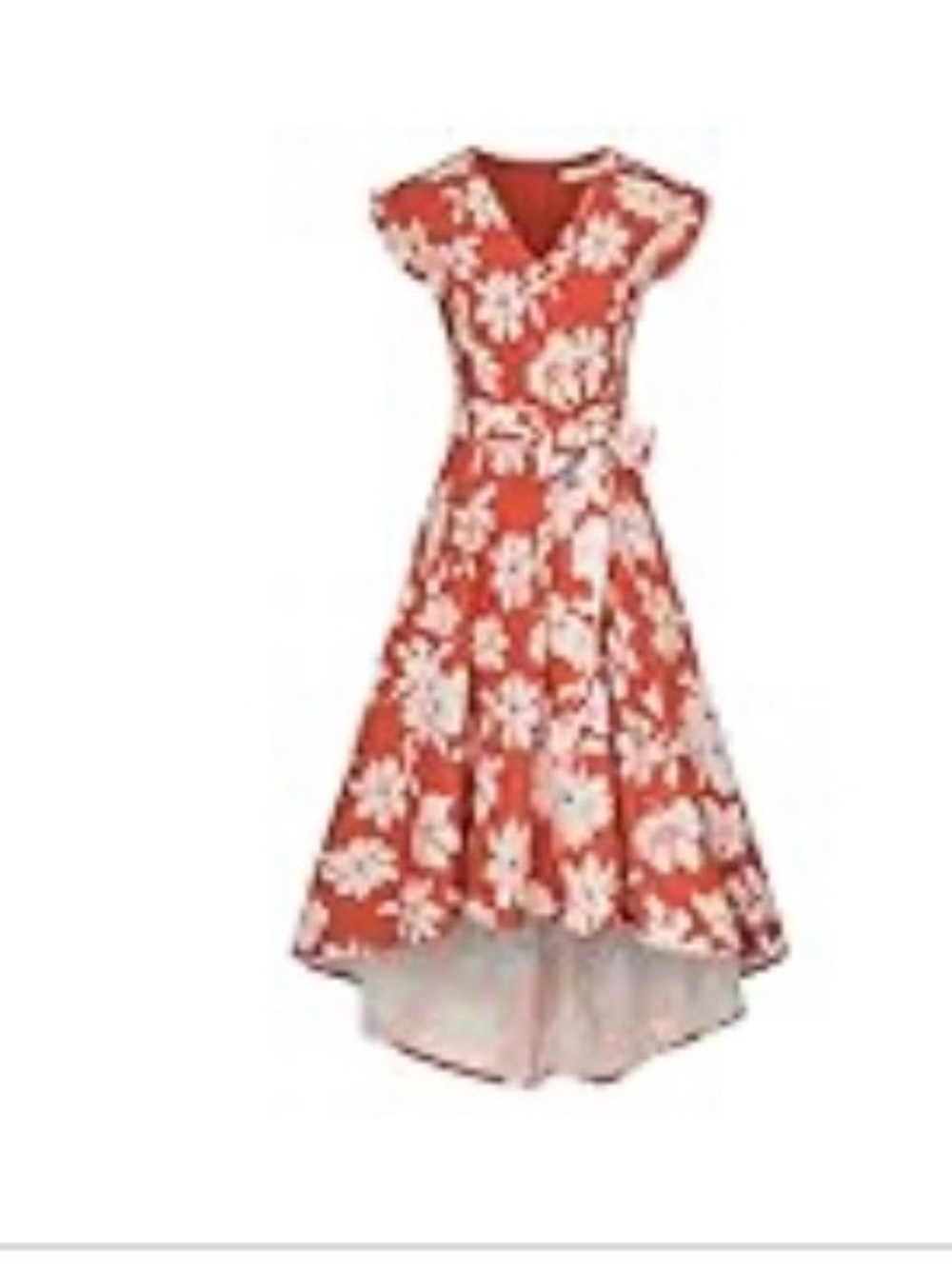 Orange Floral High-Low Wrap Dress